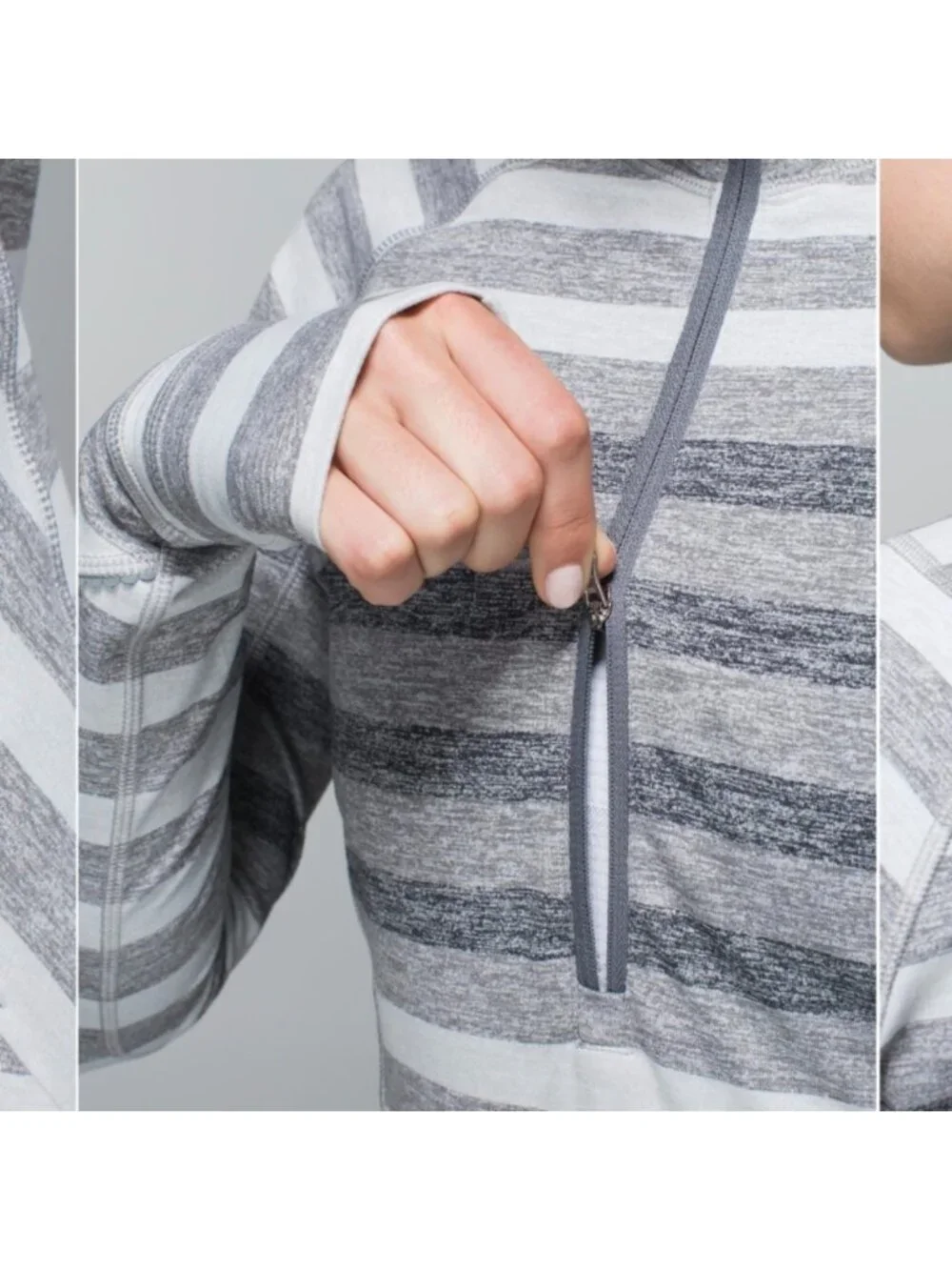 Lululemon Race Your Pace 1/2 Zip Marshmallow Stripe Heathered Slate
